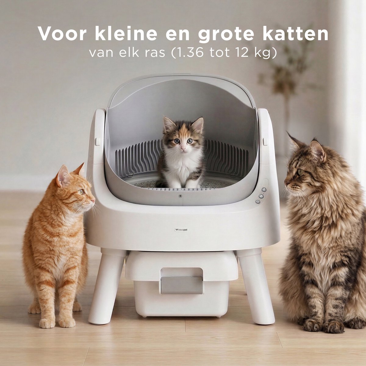 TrevoPet Automatische Kattenbak - Zelfreinigend & Veilig - Wit & Grijs thumbnail 4