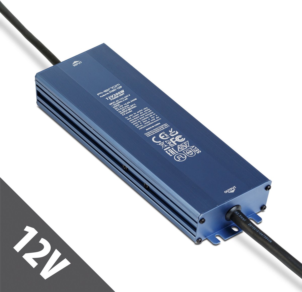 LED Voeding 12V 200W IP67 Waterdicht - Transformator 12V DC 16,6A - LED Driver Voor Buiten - Geschikt Voor LED Strip, Camera En Tuinverlichting [55007-12IP]