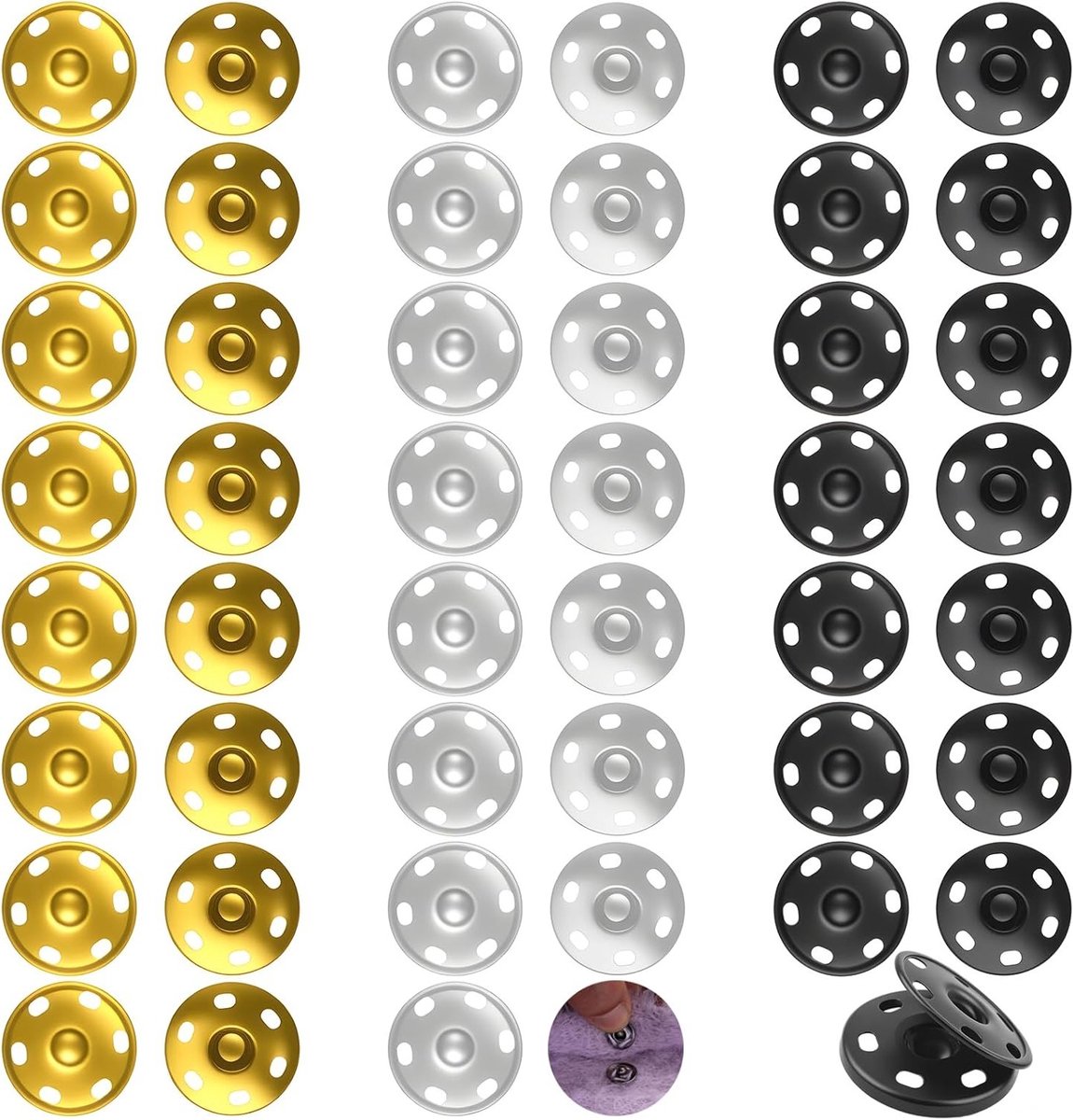 Set van 24 grote drukknopen van 25 mm voor het naaien op stof, metalen drukknopen in 3 kleuren voor kleding en accessoires
