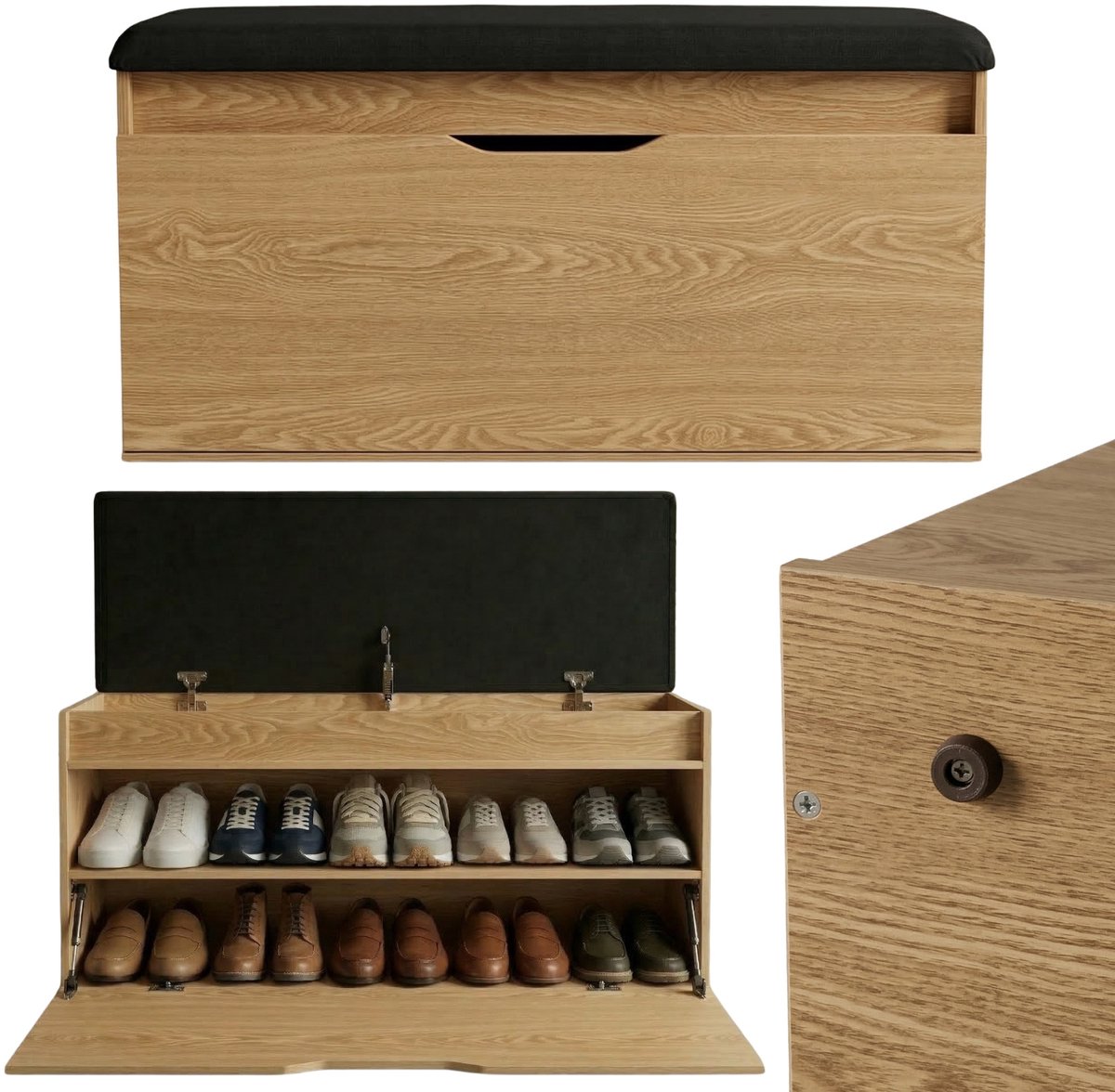 Schoenenkast met zitplaats en opbergruimte TORI, 100 x 50 x 35 cm