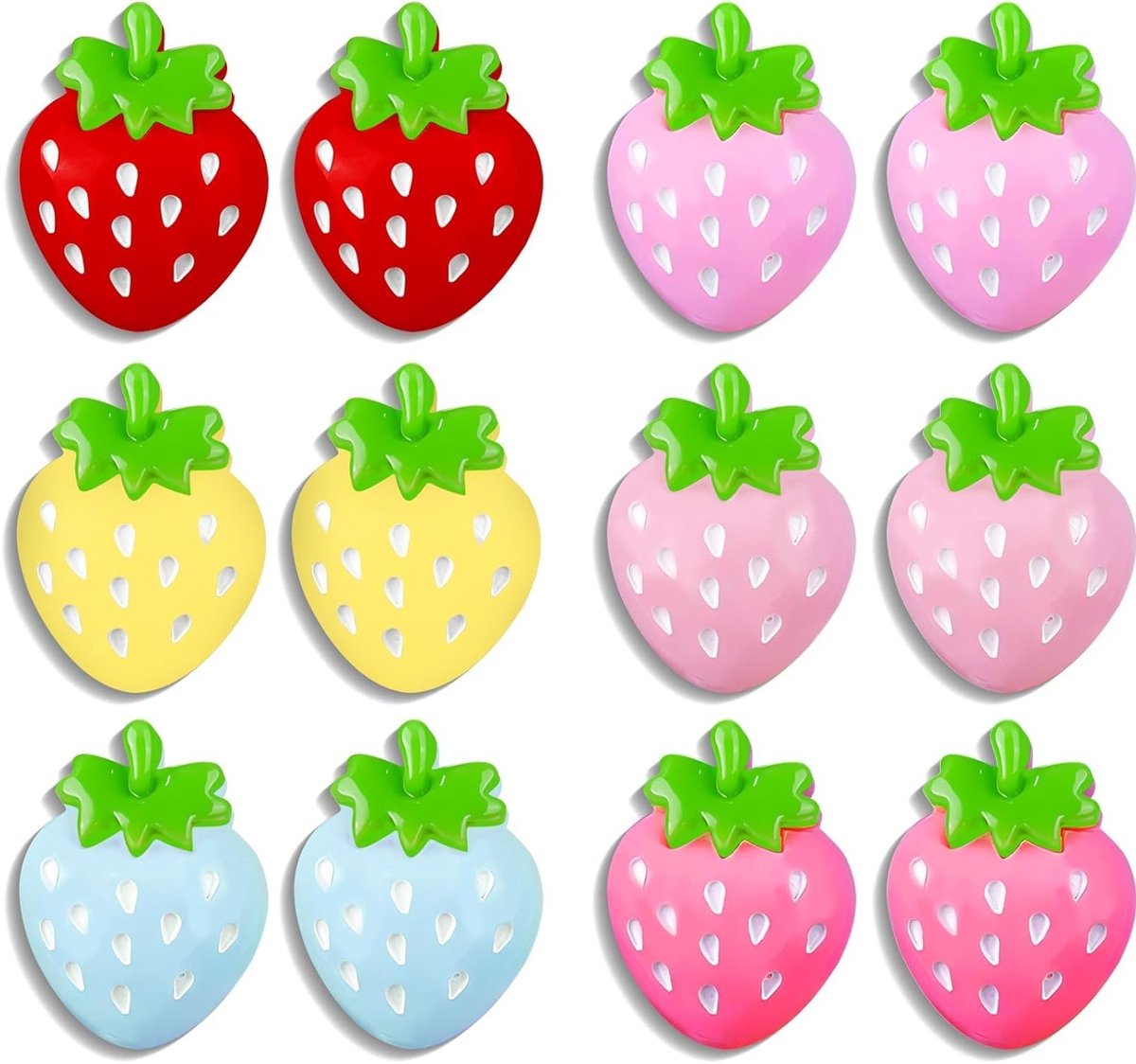 Schattige 3D Aardbeien Koelkastmagneten - 12 Stuks, Kleurige Decoratieve Magneten voor Keuken en Kantoor, Leuke en Creatieve Magneten voor Fridge Decoratie