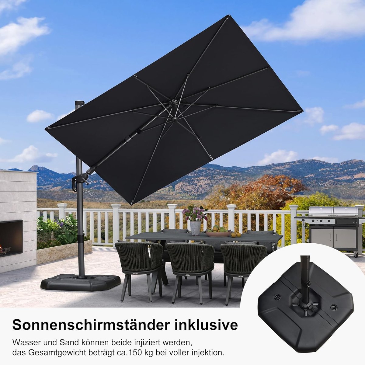 Premium Twist Cantilever Parasol 300x200 cm – Aluminium Tuinparasol met Draaibare Stand, Kantelbare Hoofdstructuur, UV-Bescherming en Hand Crank