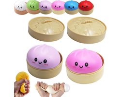 2 Stuks Giant Squishy Dumpling Squishy - fop artikelen - Fidget Squishy - Anti-stress Knijpspeelgoed - Knot met Voedselstomer - Sensorisch Fidget - Stressverlagend speelgoed - decompressiespeelgoed - fidget squishy dumpling - Roze/Paars