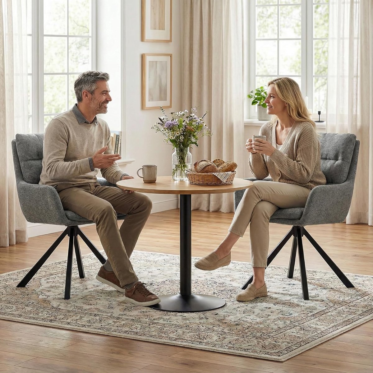 Eetkamerstoelen Set van 4 – Linnen – Met Armleuningen – Grijs – 58x67x87 cm – Industrohome
