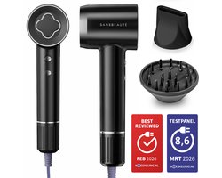 Sansbeauté® Föhn met Diffuser - Krullen - 110.000RPM - Ionische Haardroger met Borstel - 3 Standen - 3 Opzetstukken - Reisföhn - Sèche Cheveux - Krul Feun Set - Haarföhn met Defuser - Hair Blow Dryer - Kappersfohn - 2000W