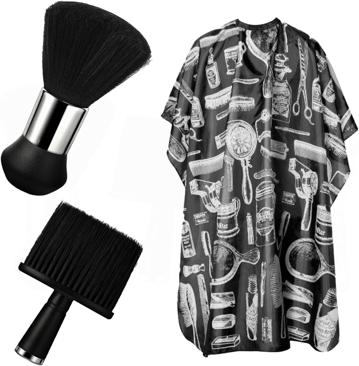 3-Piece Haaraccessoires Set - Nekborstel - Kappersborstel - Haarreiniging met Kapperscaps - Professioneel Haarstyling en Schoonmaken voor Salon - Zwart