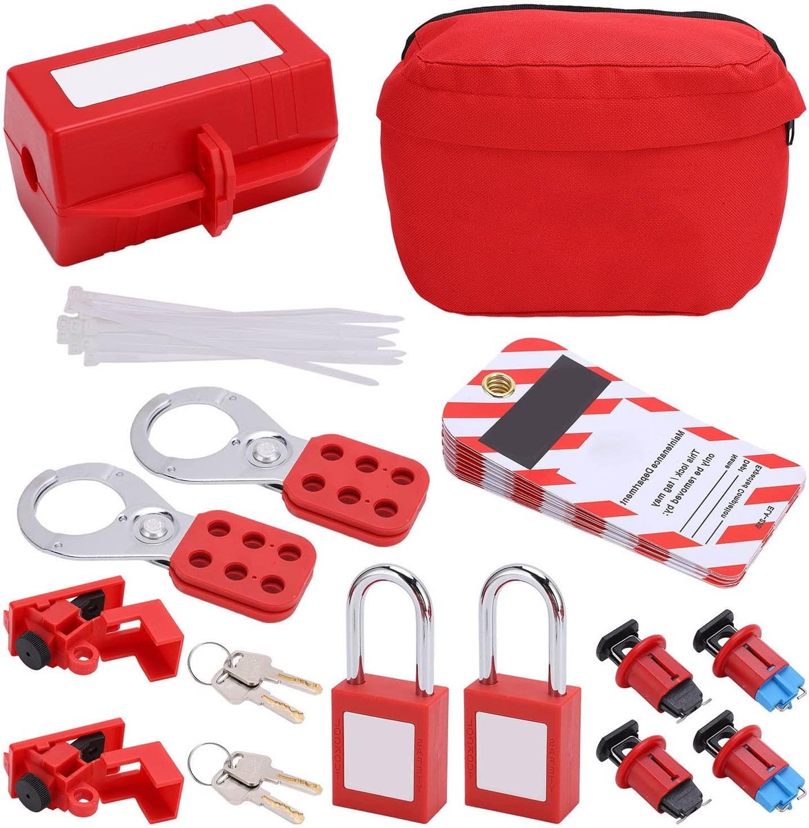 Circuit Breaker Lockout Tagout Set met Veiligheids Hangslot, Carabiners en Waarschuwingslabels voor Elektrische en Chemische Veiligheid