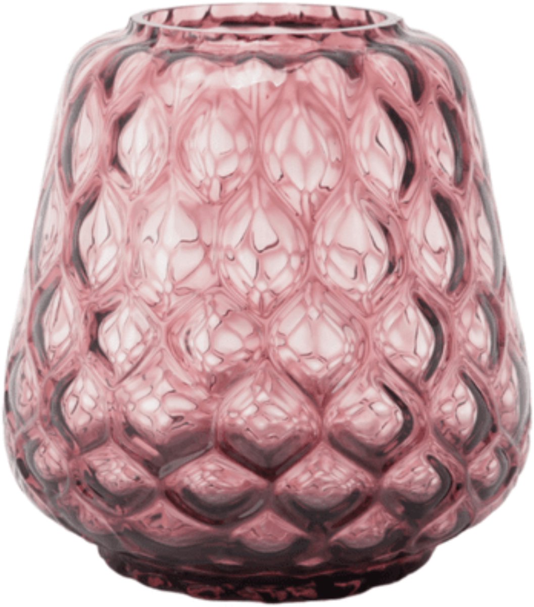 XLBoom Kuro Prism Small Plum – Mondgeblazen glazen vaas met geometrisch patroon – Kleur Plum – Design woonaccessoire Roze