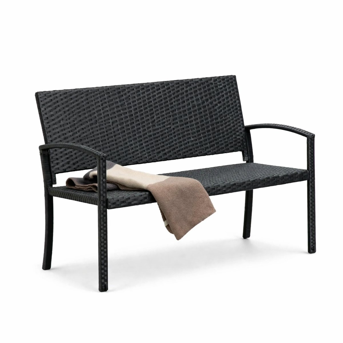 Delightness Buitenbank - Tuinbank - Rotan - Tuinmeubel - Tuin - Buiten - 2 Persoons - Balkon - Terras - 122x60x85cm - Zwart