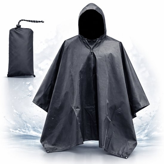 Herbruikbare fietsponcho volwassenen – ripstop polyester – zwart
