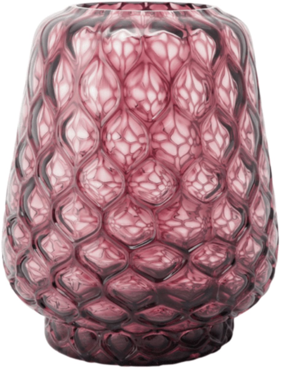 XLBoom Kuro Prism Large Plum – Mondgeblazen glazen vaas met geometrisch patroon – Kleur Plum roze – Design woonaccessoire