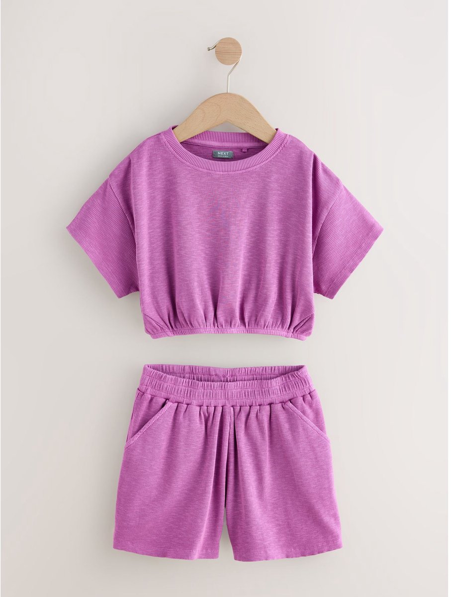 Next - Meisjes - Geribbelde shortset met wassing - Paars