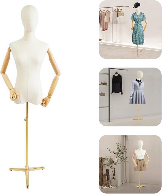 Vrouwelijke Etalagepop - Kledingpop Lichaam - Kleding Presenteren - Flexibele Armen - 157 cm - 215 cm - Goud — afbeelding 3