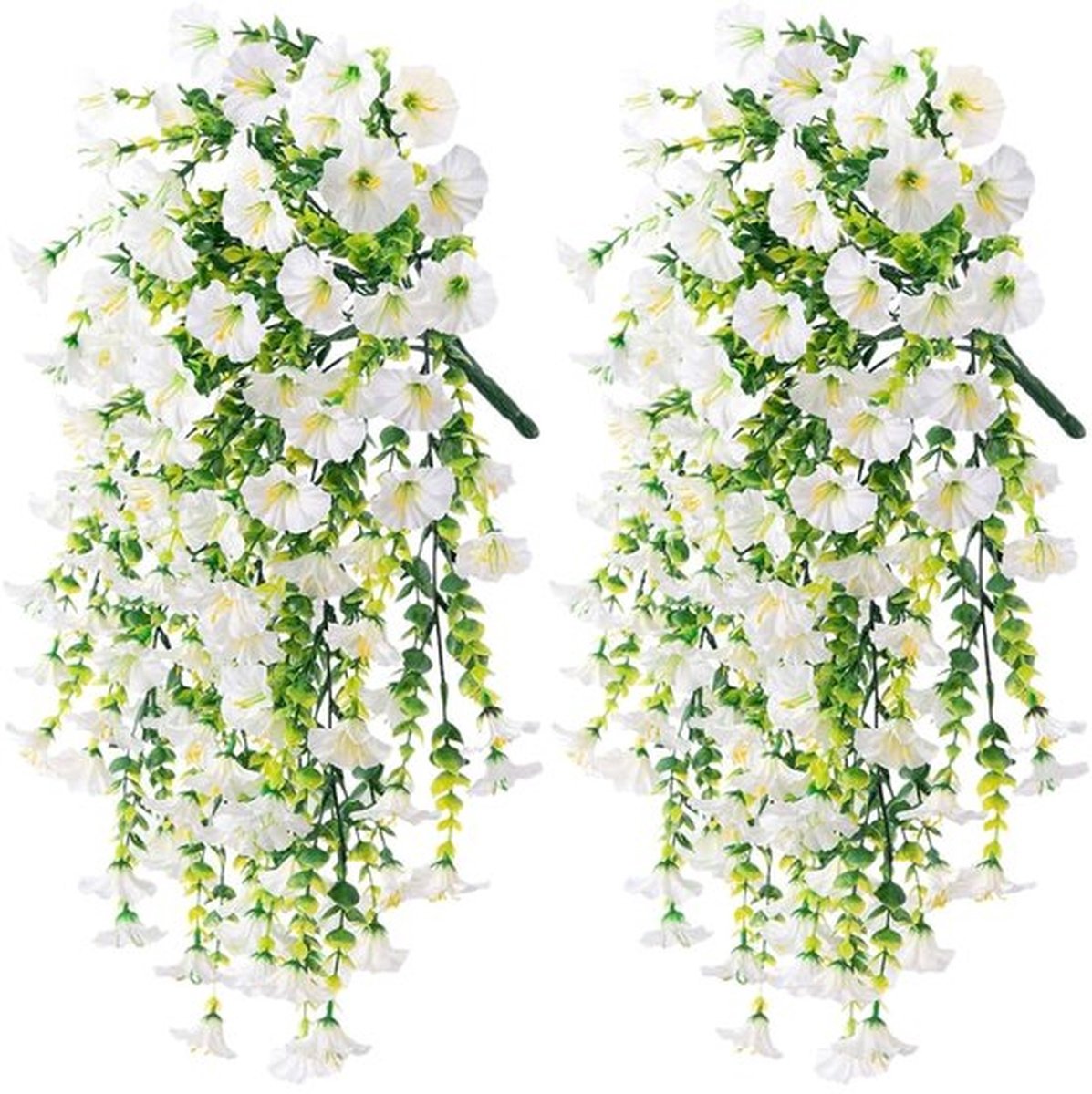 2 stuks realistische kunstbloemen van Morning Glory, uv-bestendige hangende kunstmatige Morning Glory-ranken, 75 cm realistische kunstzijde voor op de veranda of het terras