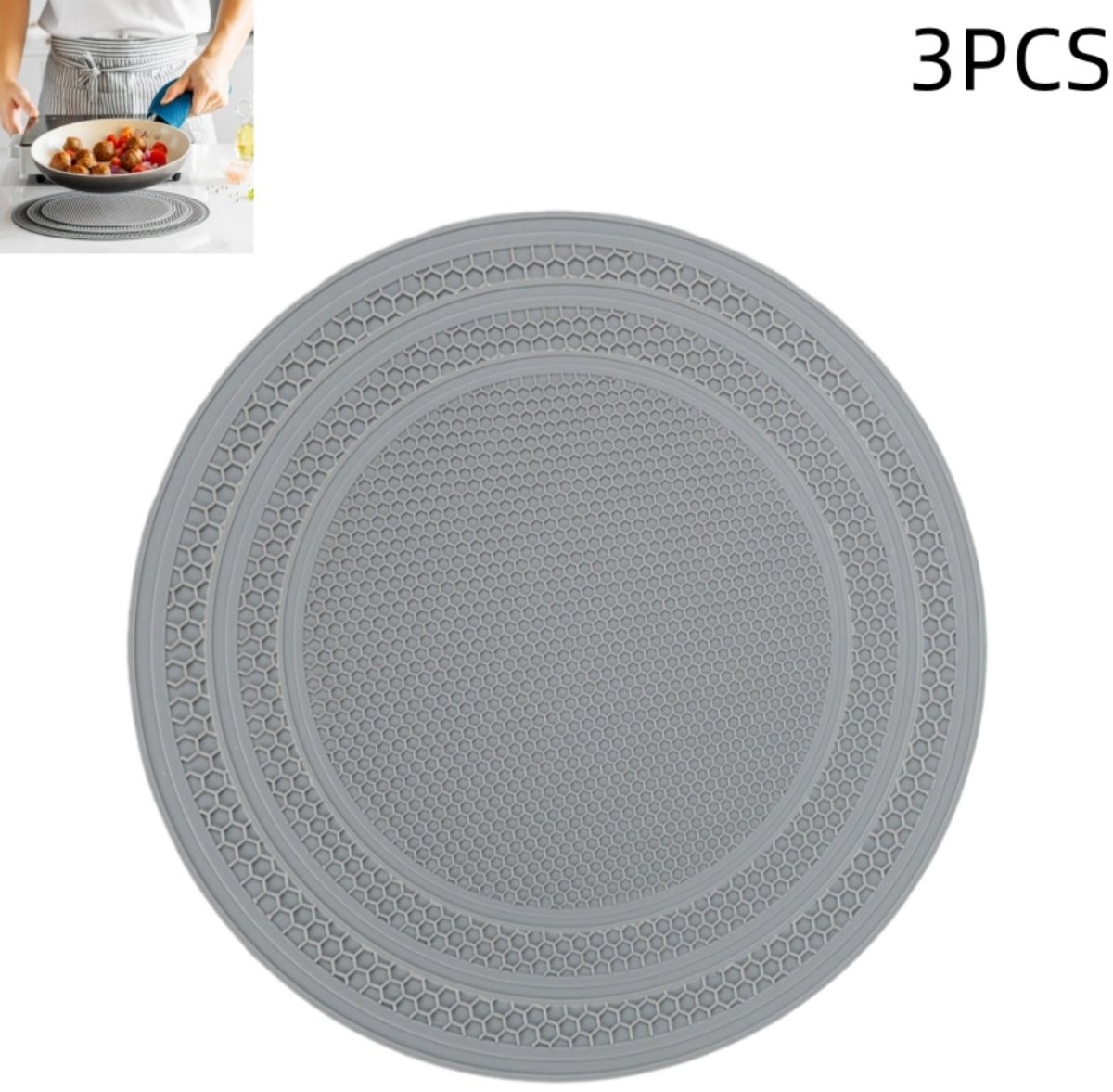 3 stuks - hittebestendige siliconen magnetron matten - onderzetter -spatbeschermer - voor bakken, siliconen afdruipmat, placemat - vaatwasmachinebestendig - grijs - 30cm+25cm+20cm
