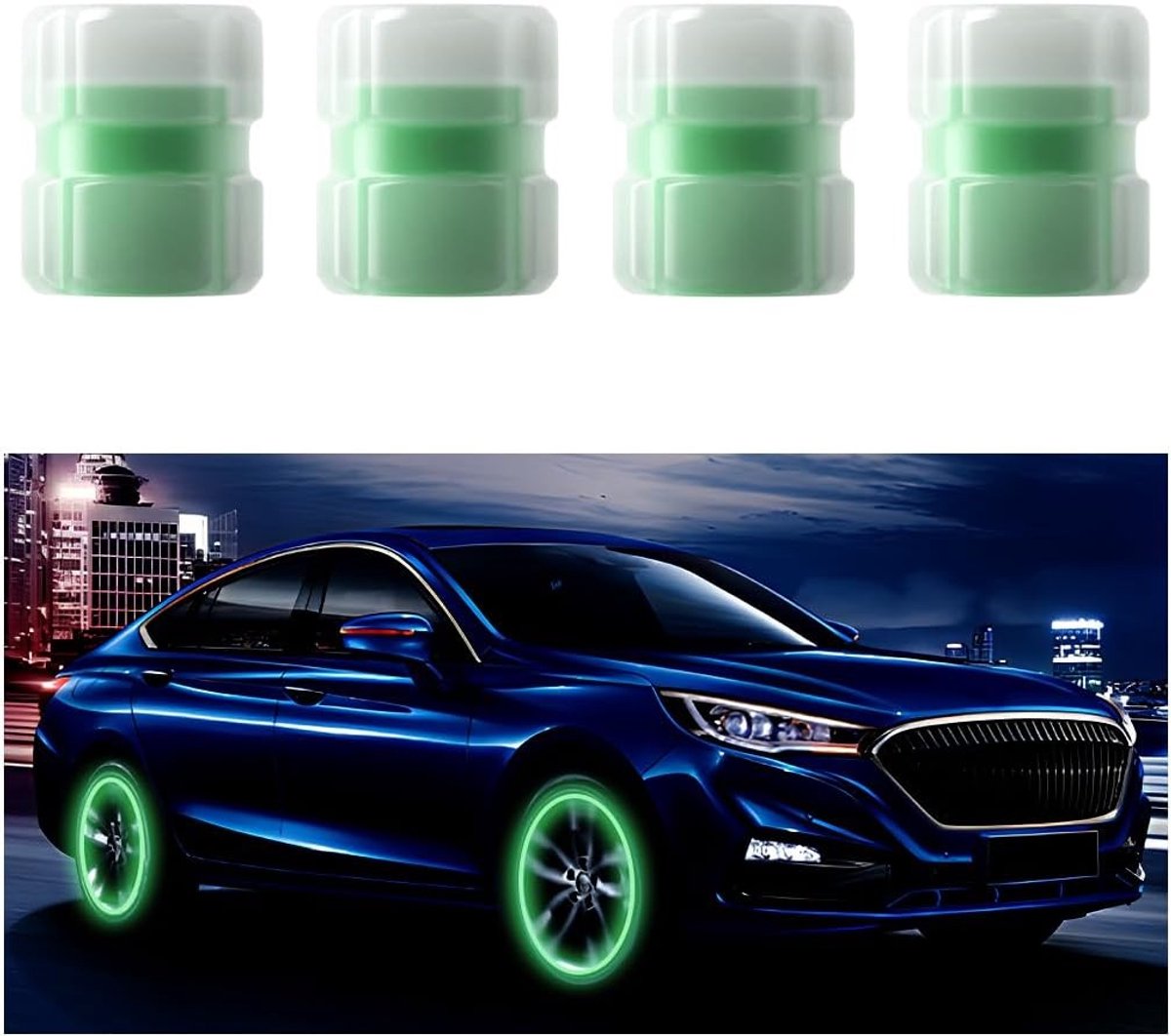 4 Stuks Luminous Ventieldoppen voor Auto - Stofdichte Ventieldoppen, Verlichting en Decoratie voor Banden (Groen)