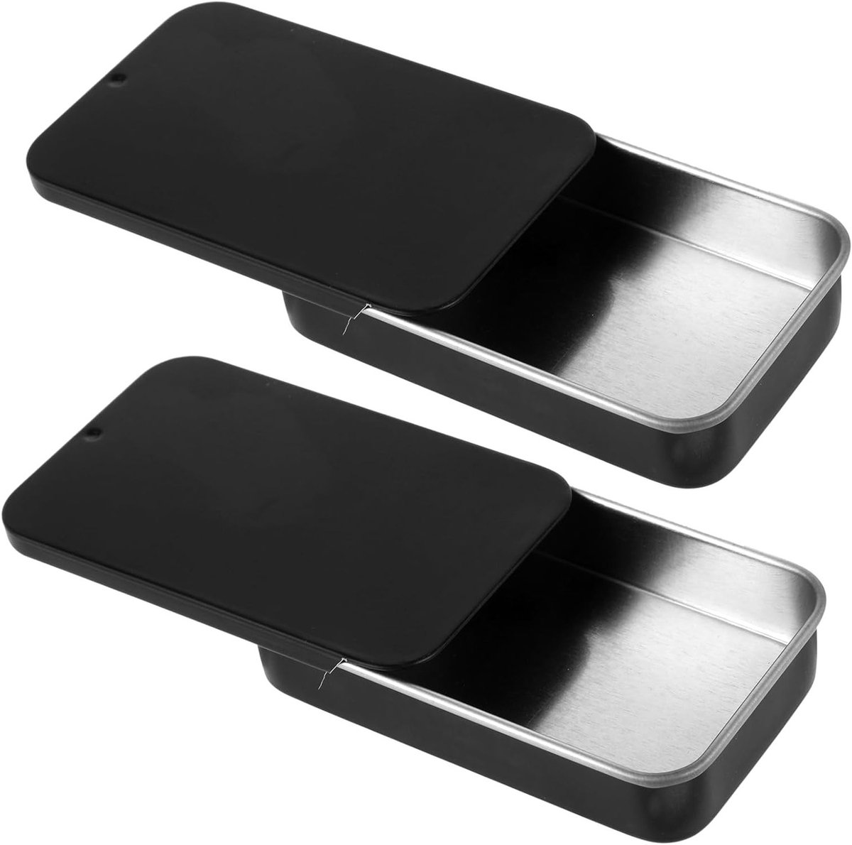 Set van 2 metalen rechthoekige opbergdozen met scharnierdeksel, matte zwarte mini containers voor kleine items, ideaal voor thuisorganisatie en reizen