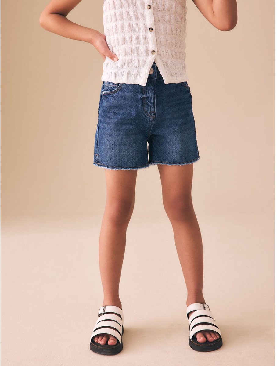 Next - Meisjes - Denim shorts met rafels - Blauw
