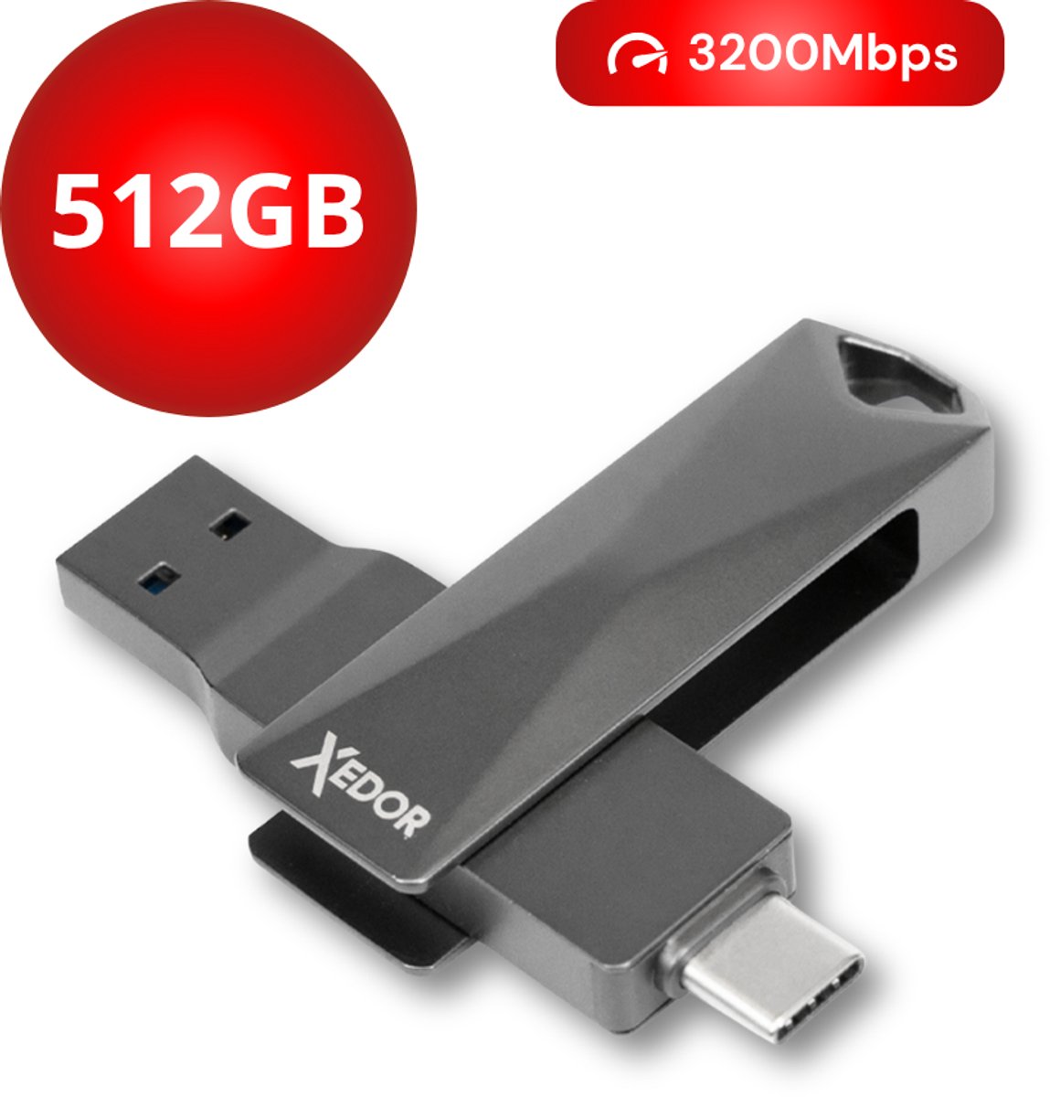 Bol.com Xedor® Plus - USB Stick - 512 GB - 3200Mbps - USB C en A - iPhone en Android aanbieding