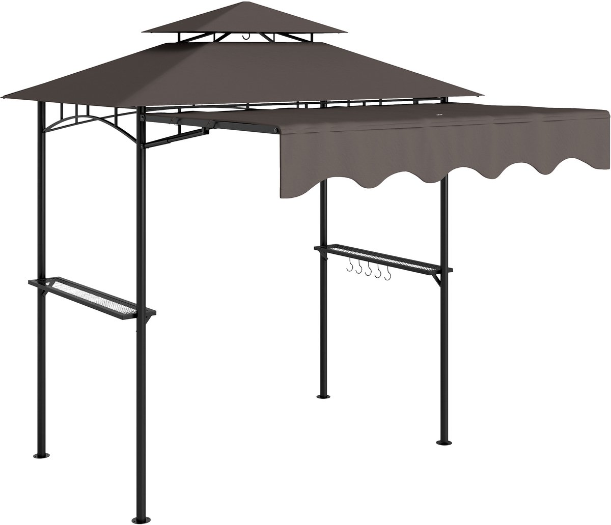 Killogood Grillpaviljoen 242x149x248 cm waterafstotend vlamvertragend tuinhuis met dubbellaags dak koffiebruin