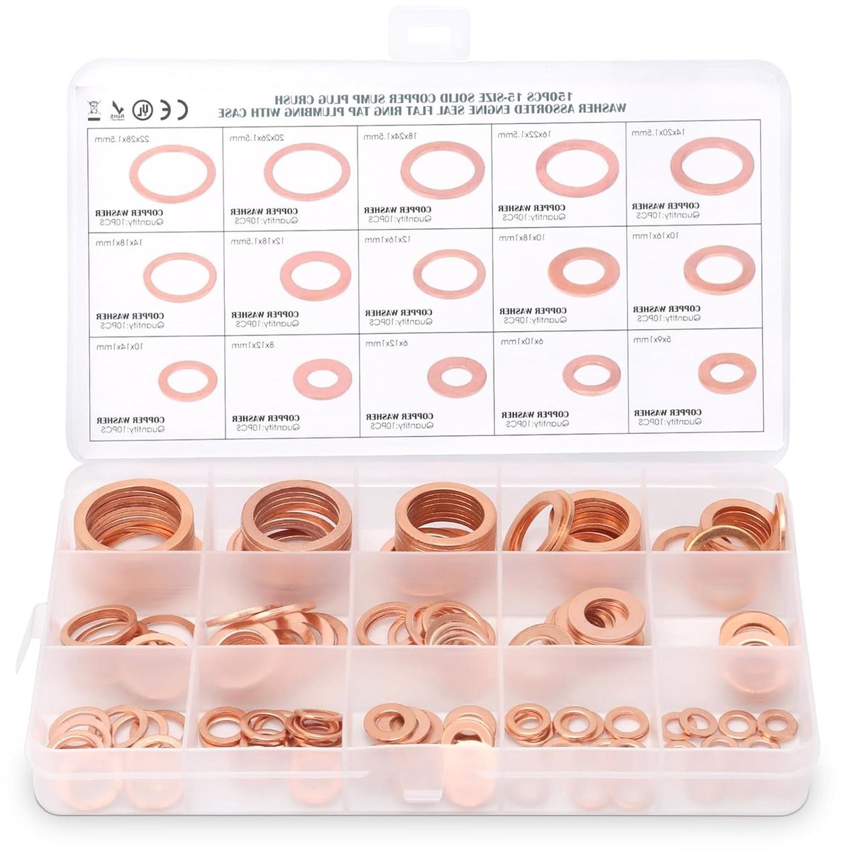 150-delige Set Koper Washers, Platte Sealing Ringen en O-Ringen voor Hardware Accessoires en Reparaties