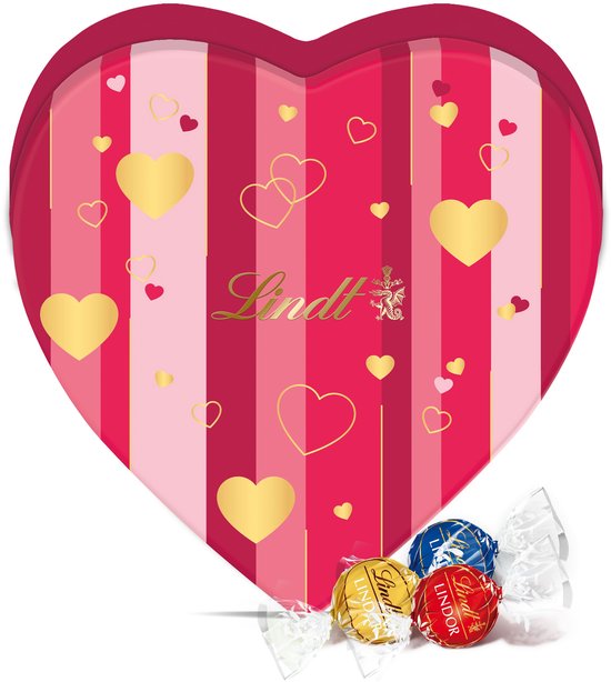 Lindt LINDOR Hart Blik gevuld met chocolade bonbons - Chocolade Cadeau - Melkchocolade, Witte Chocolade, Hazelnoot Chocolade & Pistache Chocolade - 450 gram - 36 bonbons - Moederdag Cadeautje