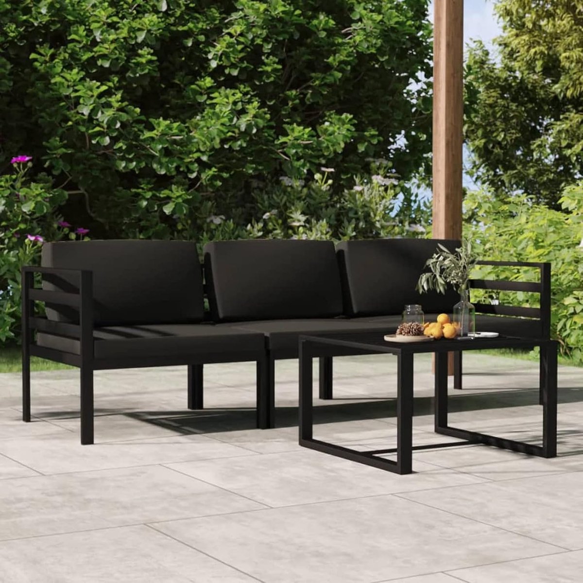 Tuin loungeset 4-delig aluminium antraciet met kussens – Modulaire weerbestendige loungeset lichtgewicht balkon & terras tuinmeubelen – Urbanhome