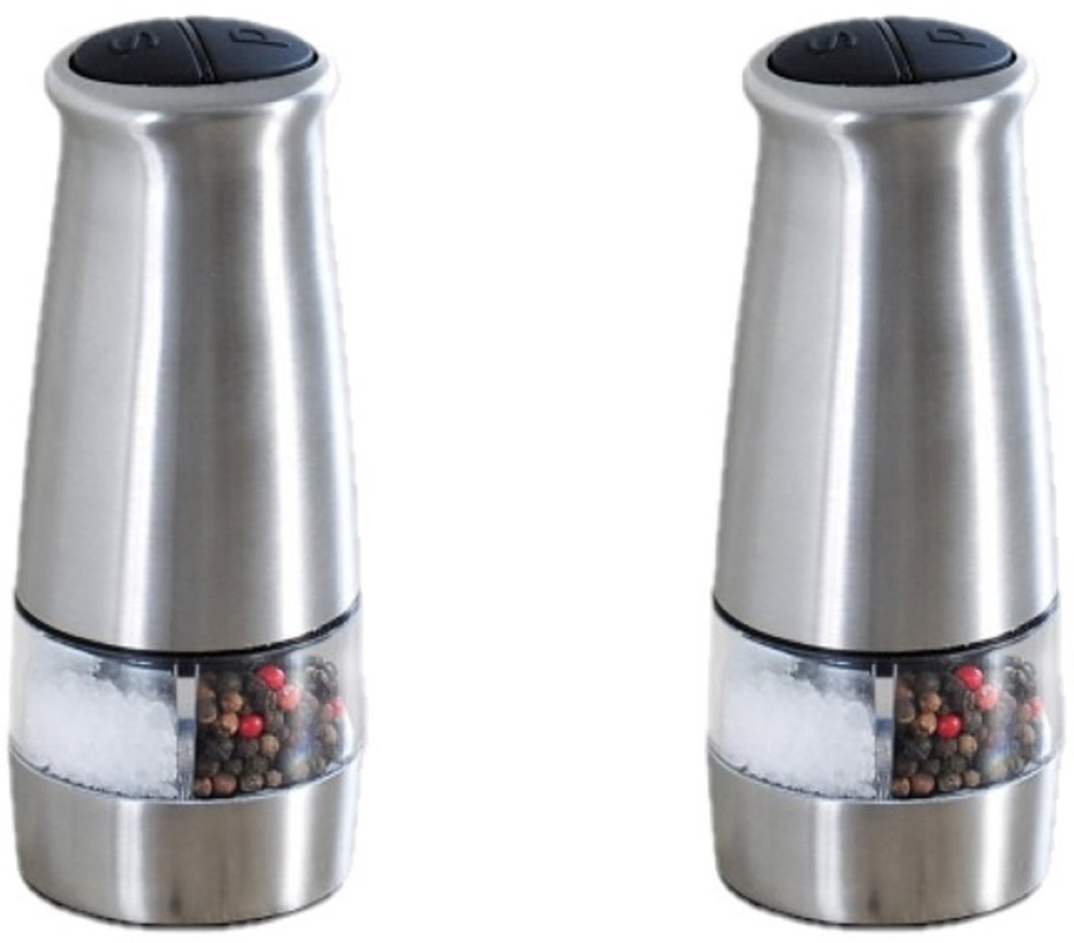 Kesper Pepermolen - 2x stuks - elektrisch - zoutmolen - RVS - 17,5 cm