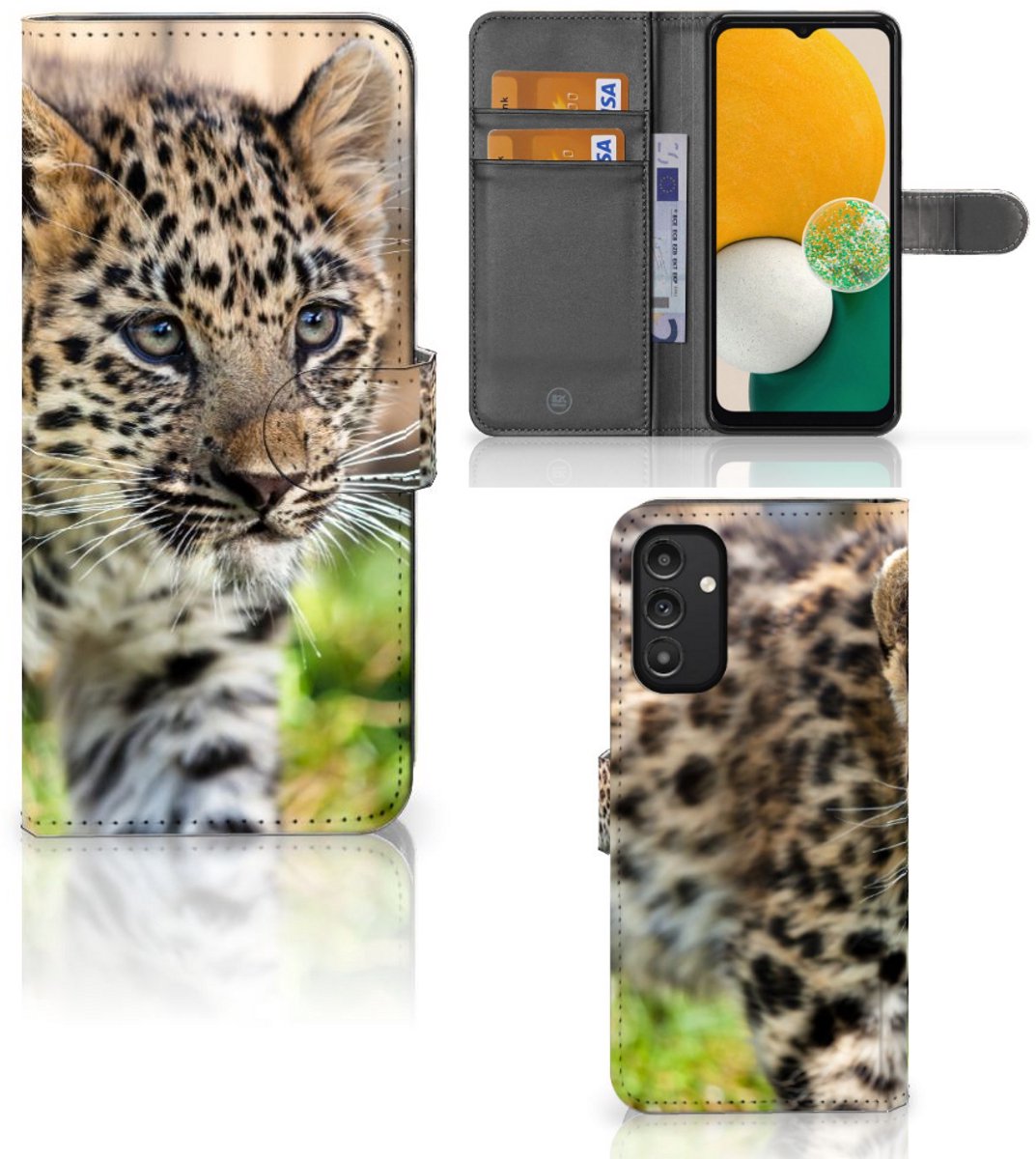 Samsung Galaxy A14 4G Telefoonhoesje met Pasjes Baby Luipaard
