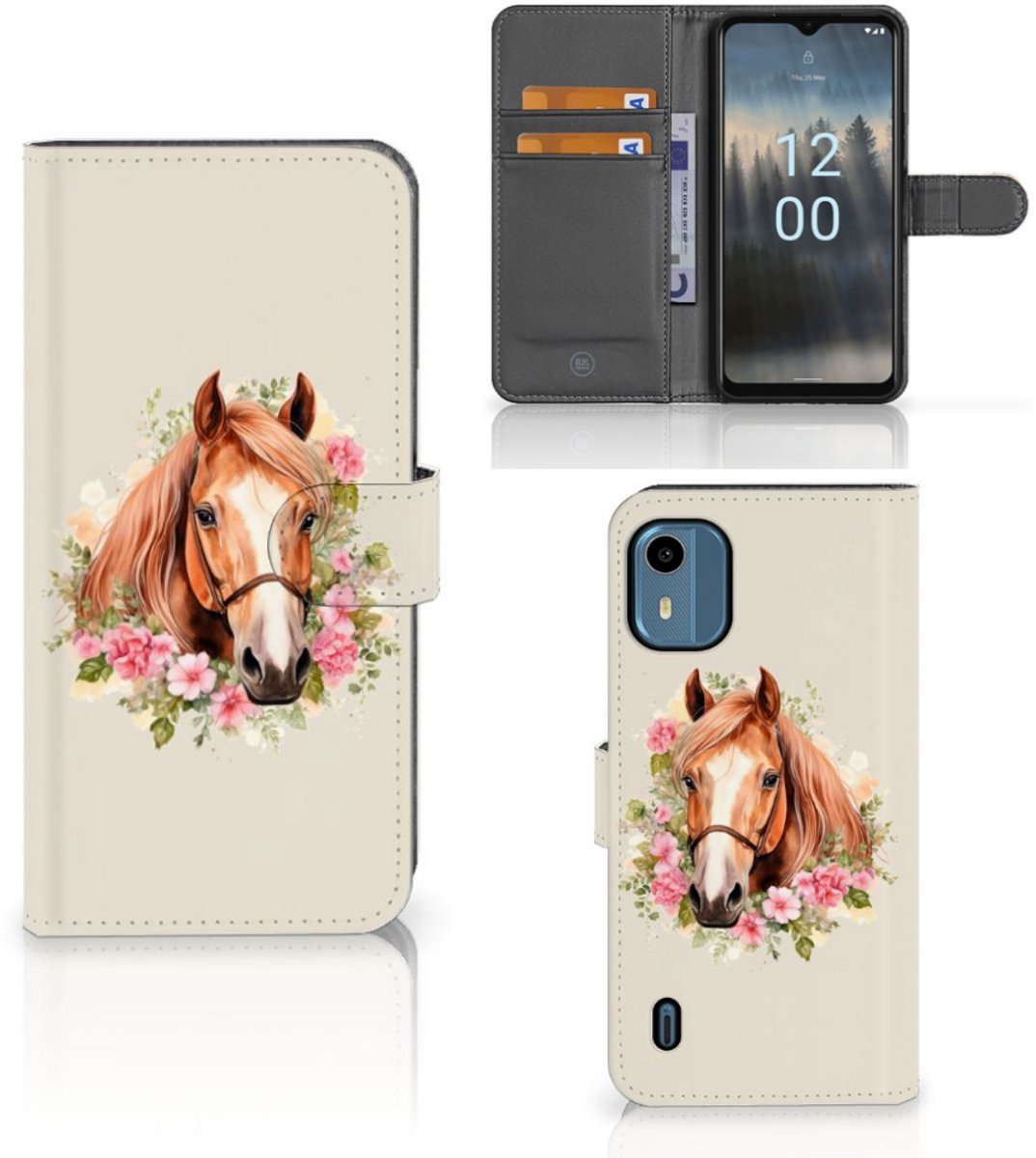 Telefoonhoesje met Pasjes voor Nokia C12 Paard
