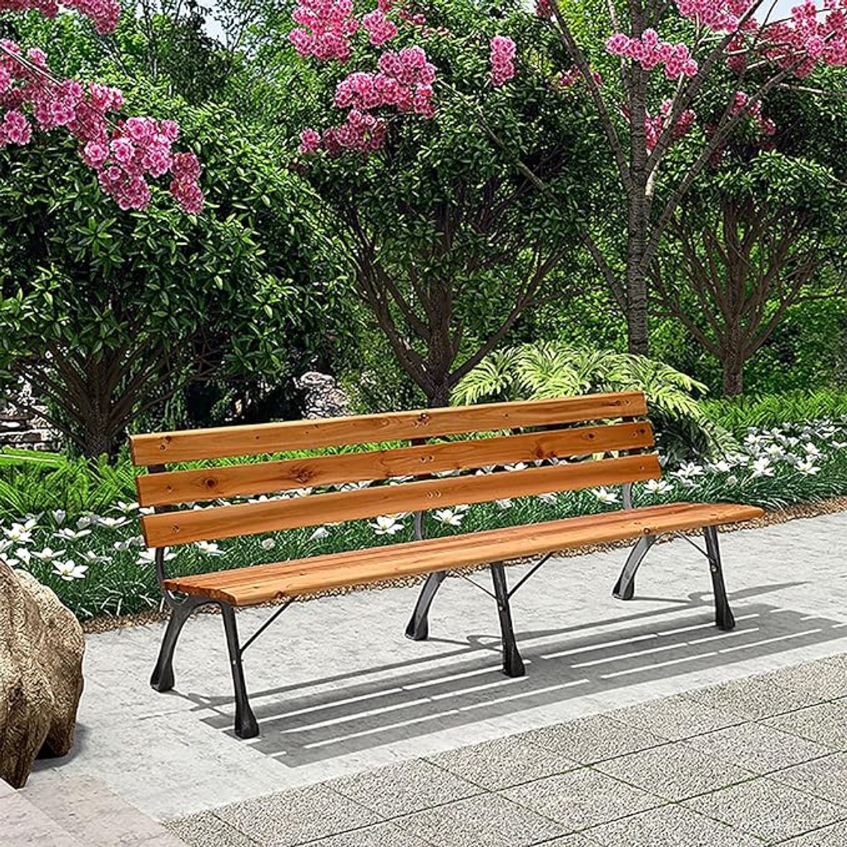 Luxe Weerbestendige Metalen Tuinbank 120 cm met Gietijzeren Frame en Ergonomische Rugleuning – Duurzame Parkbank voor Tuin, Balkon en Terras