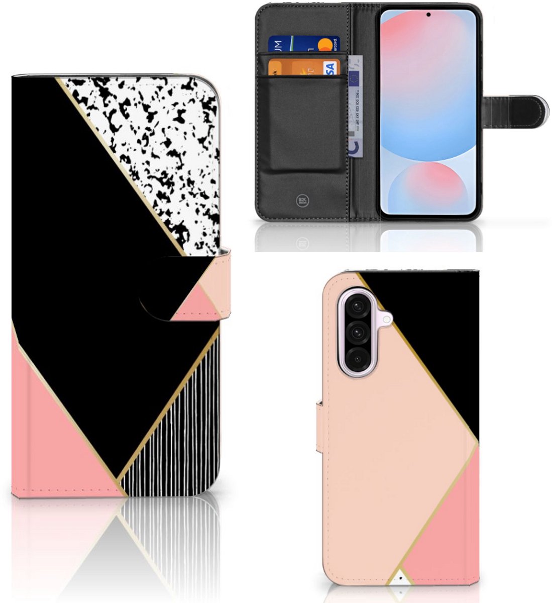 Samsung Galaxy A56 Book Case Zwart Roze Vormen