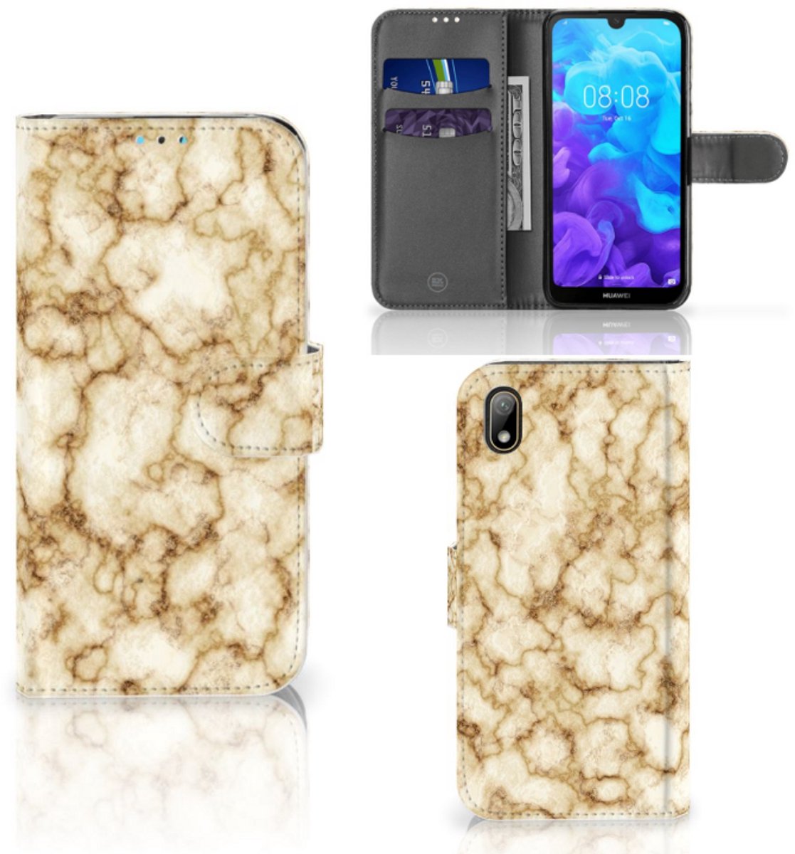 Huawei Y5 (2019) Bookcase Marmer Goud