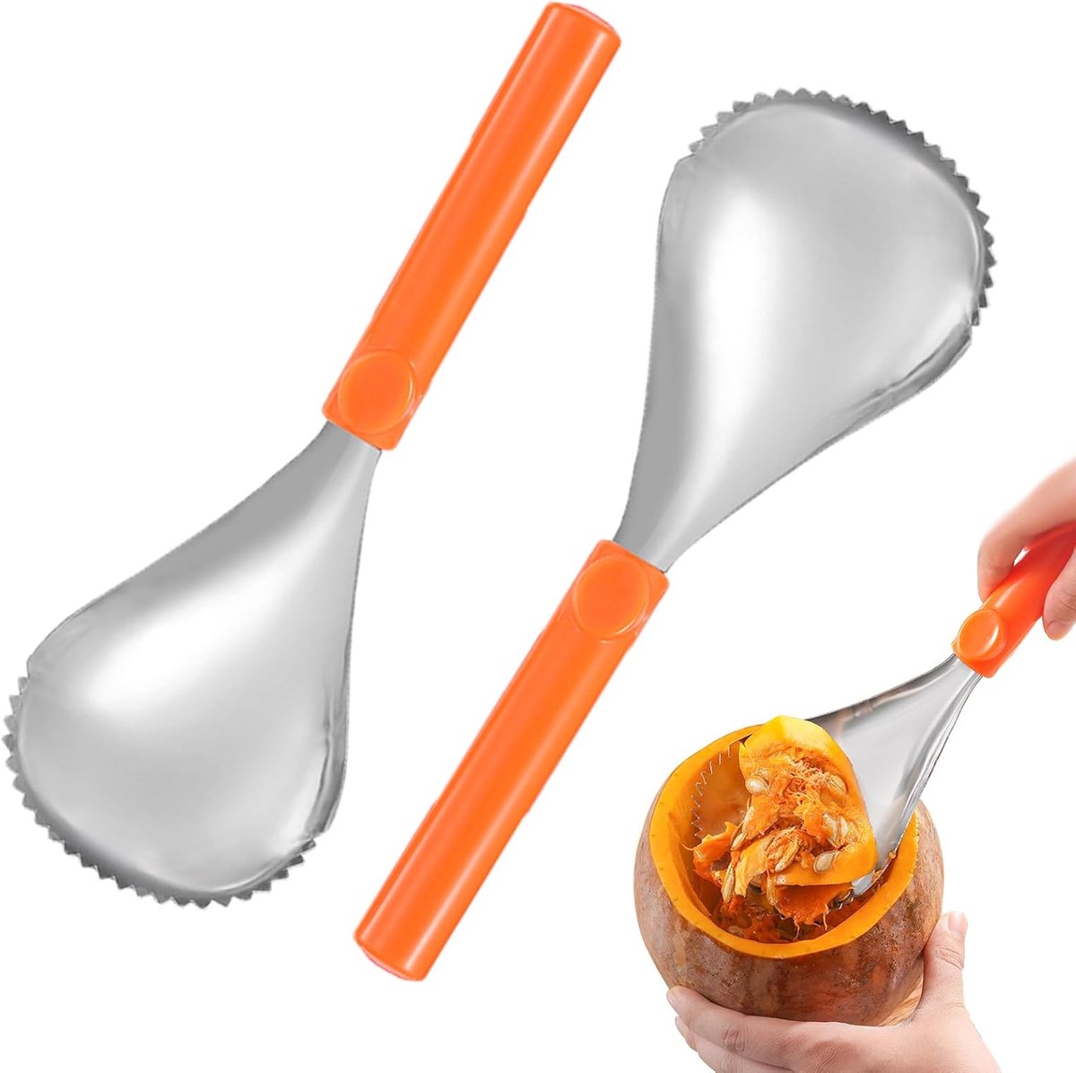 2‑delige pompoenontpitter/uithollepel/handmatig ontpitter/roestvrijstalen schraper/groenteontpitter, geschikt voor Halloweenpompoenen