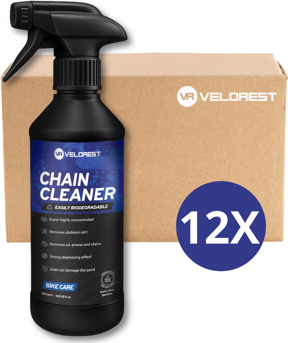 Velorest Ketting Reiniger - 500ml (12-pack) - Fietsketting Reiniger Set - Kettingreiniger Fiets - Chain Cleaner - Kettingreiniger Vloeistof - Ketting Ontvetter - Biologisch Afbreekbaar