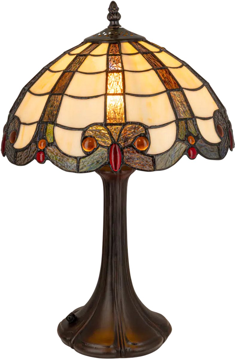 Tiffany tafellamp Klassiek – crème-amber – Ø 30 cm – glas in lood – warm licht | RORUVERA