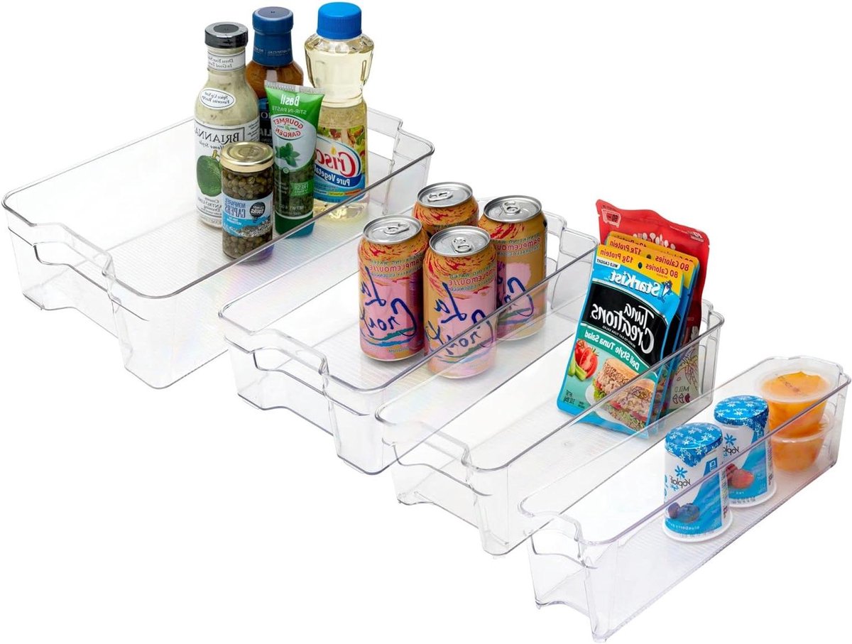 Koelkast Organizer Set - Koelbakken Stapelbaar - Voedsel Sorteren - Inhoud Duidelijk Zichtbaar - 368 x 216 x 95 cm