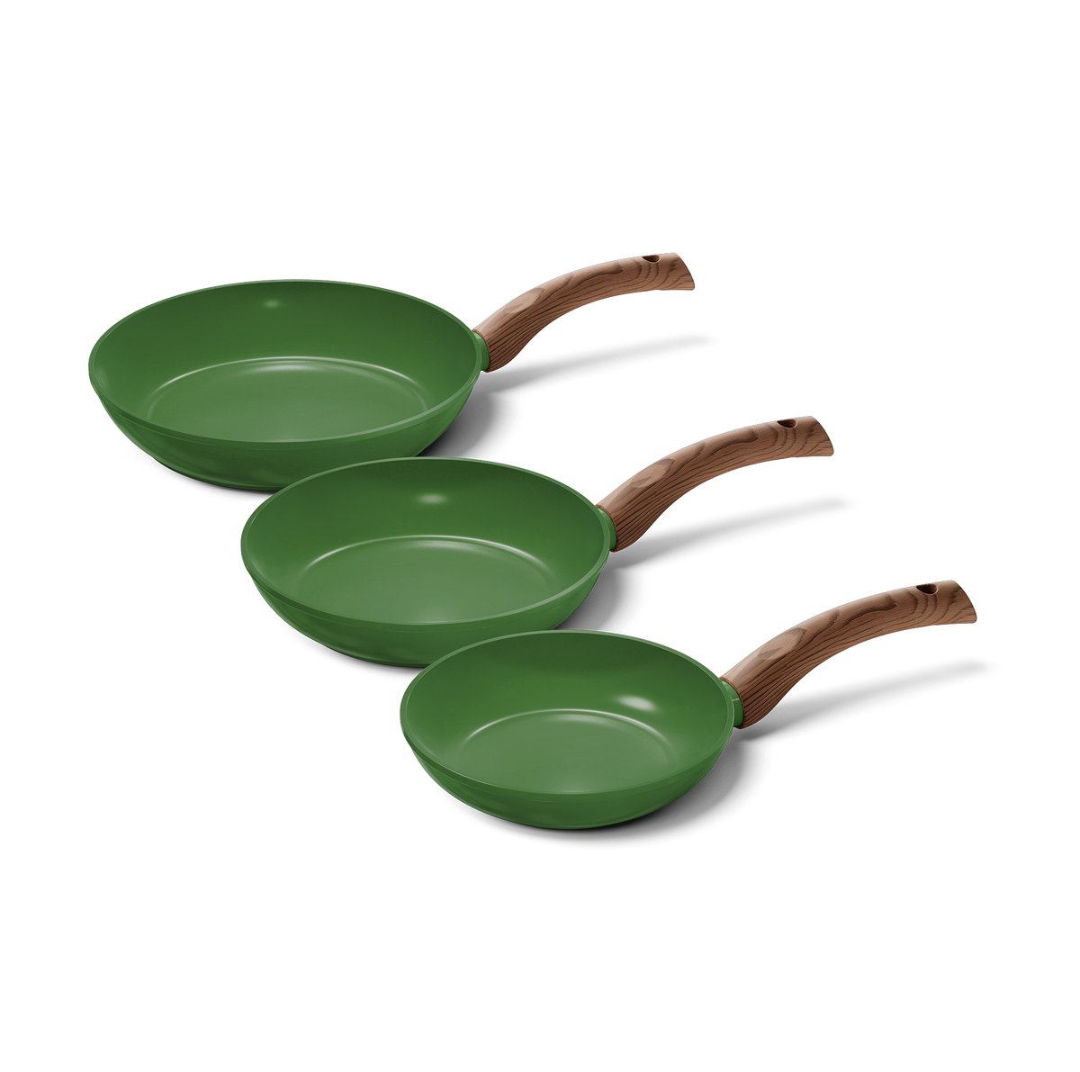 Cook & Pan 3-Delige Koekenpan Pannenset Groen Ø 20, 24 & 28 cm - PFAS vrij - Alle Warmtebronnen - Koekenpannenset met 7 jaar Garantie - Krasbestendige Anti Aanbaklaag - Vaatwasserbestendig - Gas, Inductie, Elektrisch, Oven - Koekenpan Set
