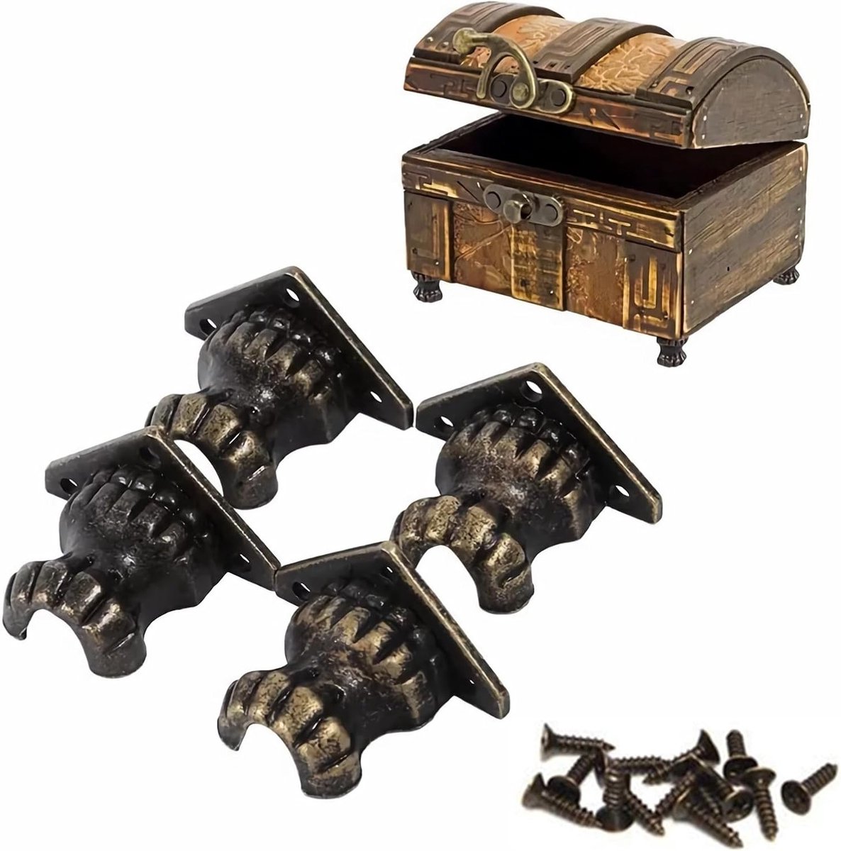 Antieke Messing Hoekbeschermers voor Houten Sieradenkist - 4 Stuks Decoratieve Box Poten met Schroeven voor Retro Stijl