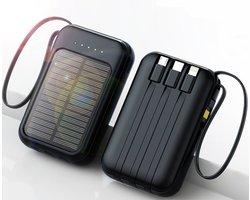 Powerbank 20.000 mAh – 3 Ingebouwde Kabels – Zonne-energie Powerbank – Snelladen – Zaklamp – Noodlader – Outdoor – Zwart – Solar – Noodpakket