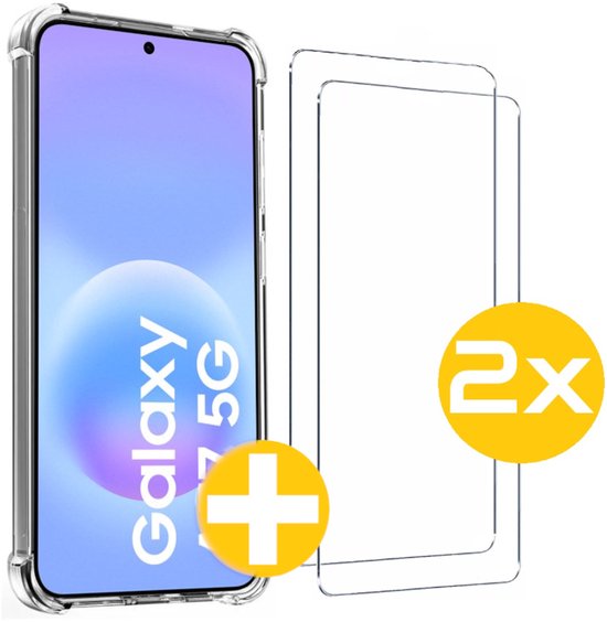 Samsung Galaxy A57 Hoesje Siliconen Shockproof + 2x 9H Tempered Glass Screenprotector Set
