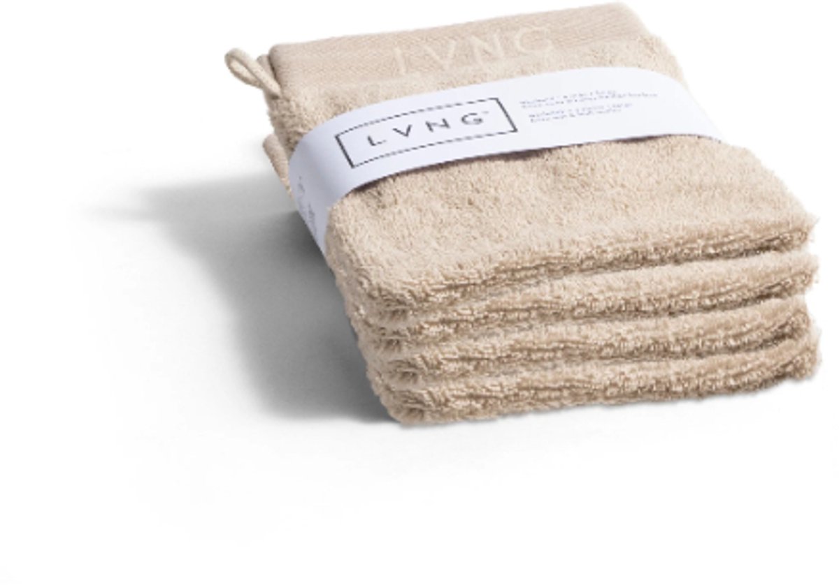 LVNG Washandjes – Set van 4 – 100% Biologisch Katoen – Hotelkwaliteit – GOTS-gecertificeerd – Beige