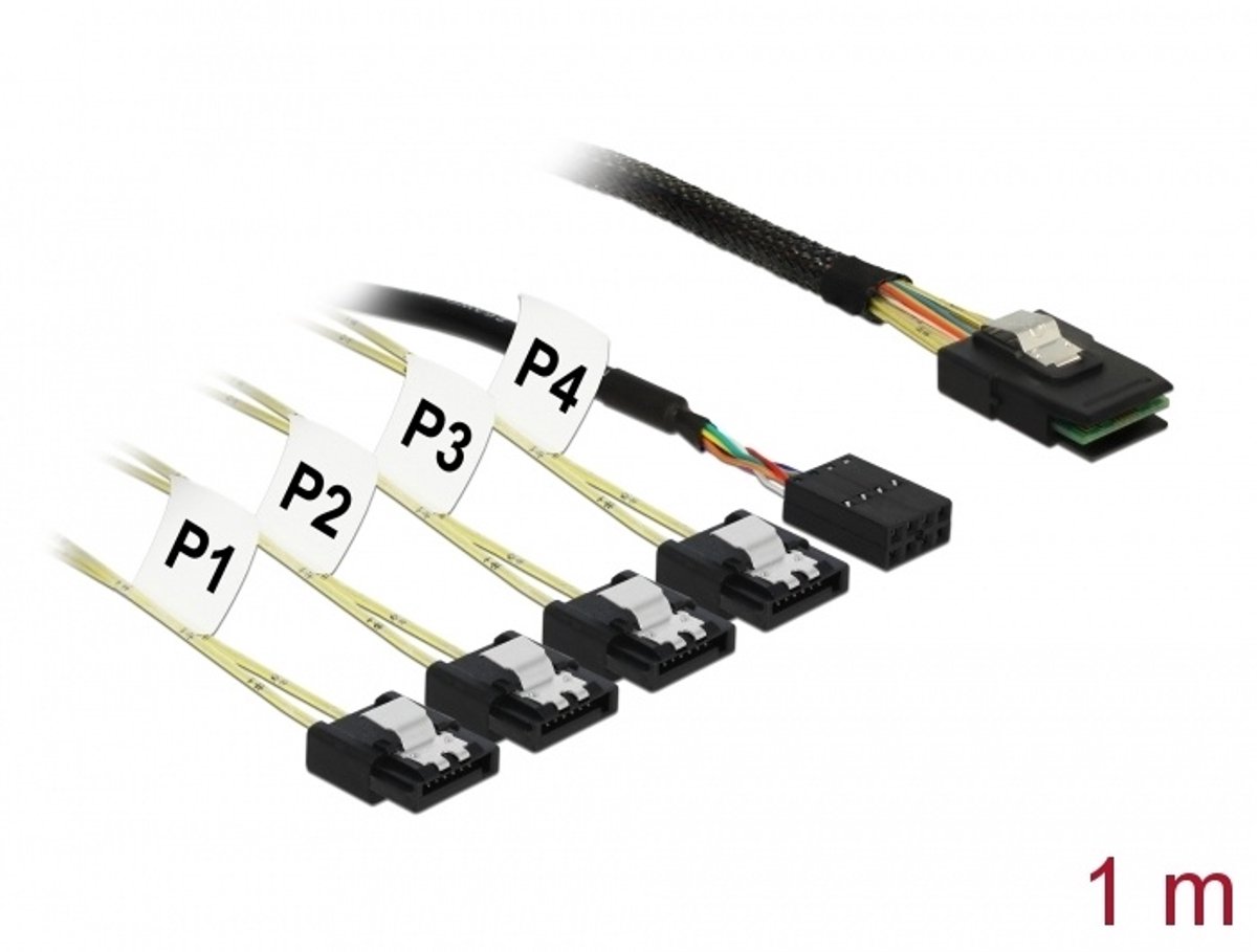 Kabel Mini SAS SFF-8087> 4 X SATA 7 PIN ARTERD + SIDEBAND 1 M