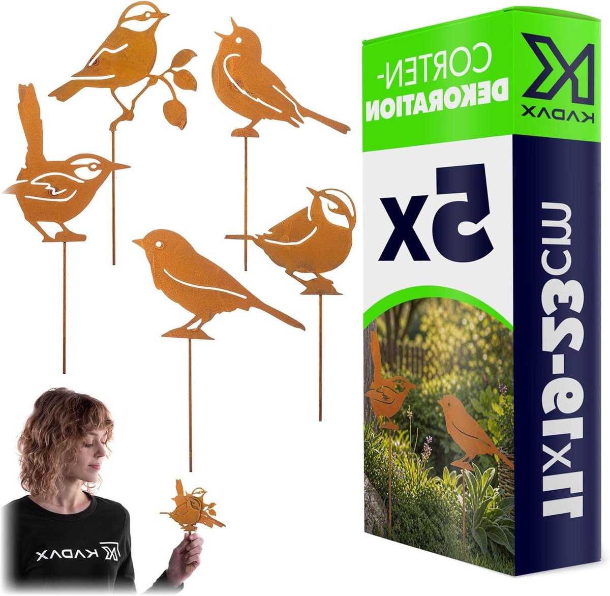 Tuinsteker Vogels - Metalen Decoratie - Tuin Verfraaien - Duurzaam Cortenstaal - Set van 5 - Roestlook