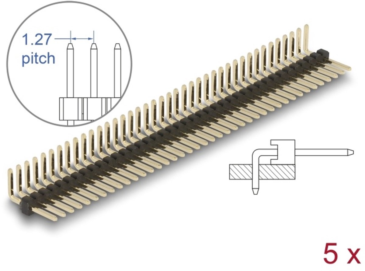 Delock Pin header 40 pin, pitch 1.27 mm, 1-row, angled, 5 pieces