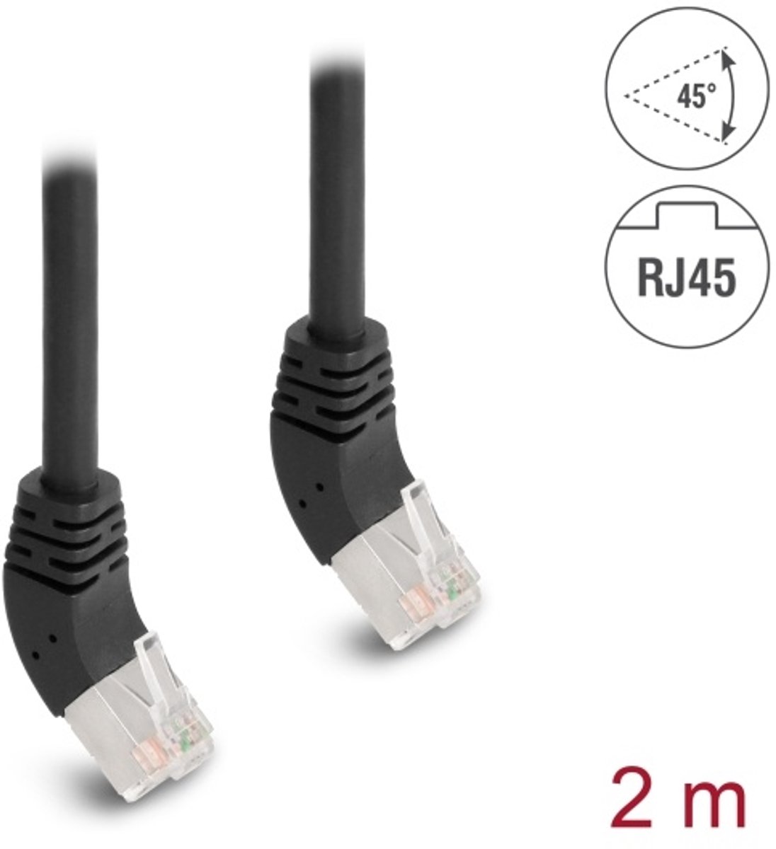 Delock RJ45 Network Cable Cat.6A S/FTP 45° upwards angled 2 m black