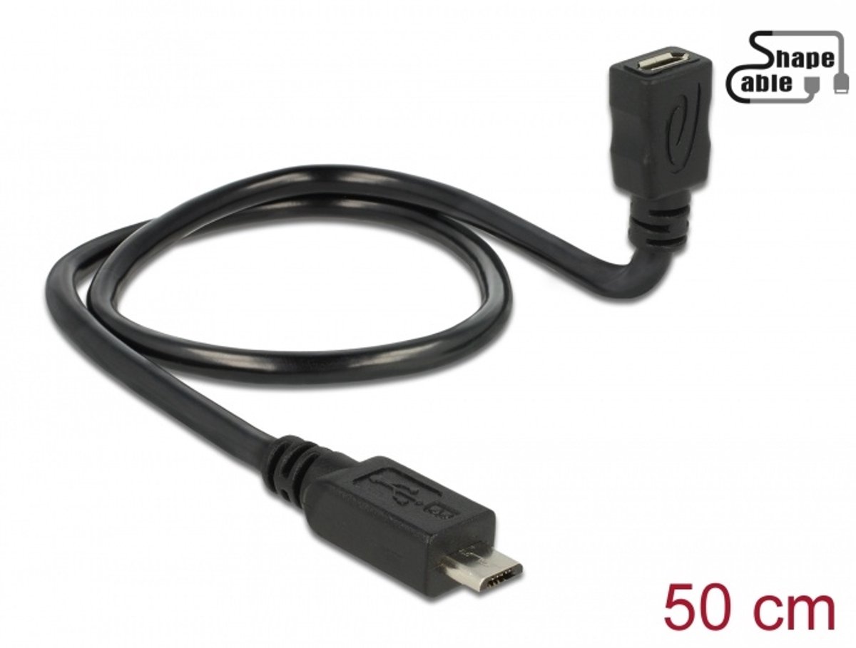 USB kabel USB 2.0 MICRO-B mannelijk naar USB 2.0 MICRO-B Vrouwelijk OTG Shapecable 0.50 meter