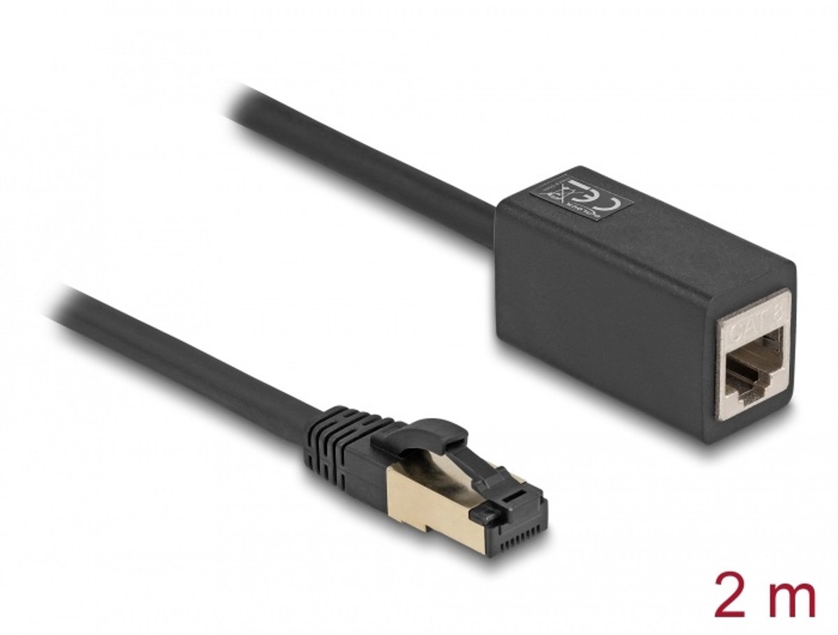 Netwerkextensiekabel RJ45 Plug op RJ45 Jack Cat.8.1 S/FTP 2 M Zwart