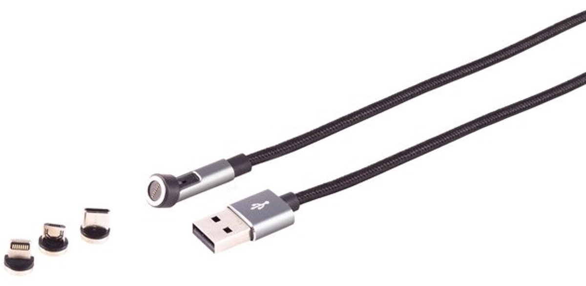USB-A Magnetkabel, 3in1, 540°, 7-Pin, schwarz, 2,0m