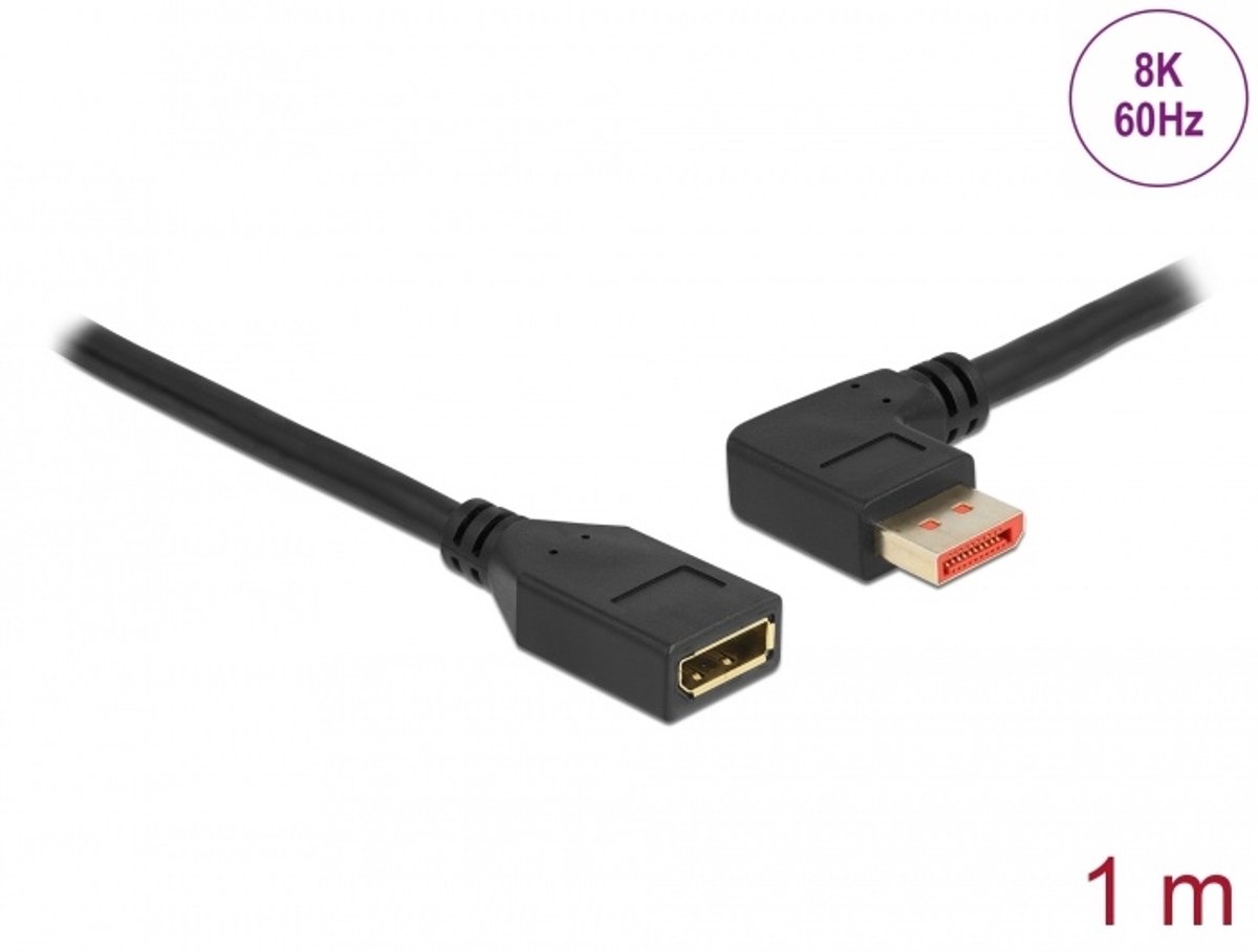 DisplayPort Extension Cable mannelijk 90 ° links schuift aan vrouwelijke 8k 60 Hz 1 m